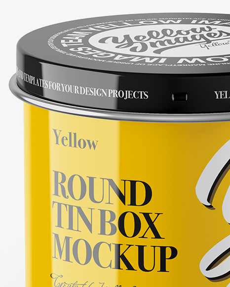 Download Glossy Tin Can Box Mockup Front View High Angle Shot In Can Mockups On Yellow Images Object Mockups PSD Mockup Templates