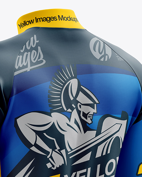 Men’s Cycling Thermal Jersey LS mockup (Back Half Side View) PSD #3