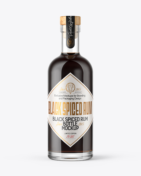 Black Rum Bottle with Wooden Cap Mockup - Free Download Images High ...