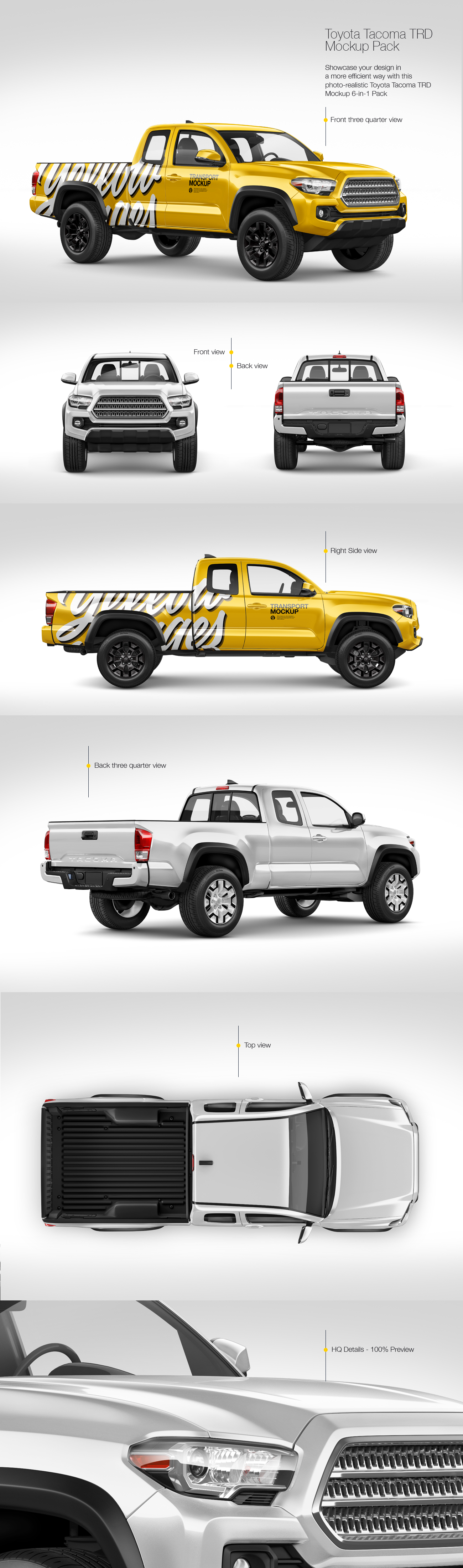 Download Toyota Tacoma Trd Off Road 2016 Mockup Pack In Handpicked Sets Of Vehicles On Yellow Images Creative Store PSD Mockup Templates