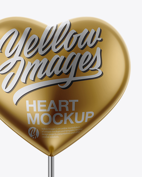 Metallic Heart Shape Stand - Front View on Yellow Images Object Mockups