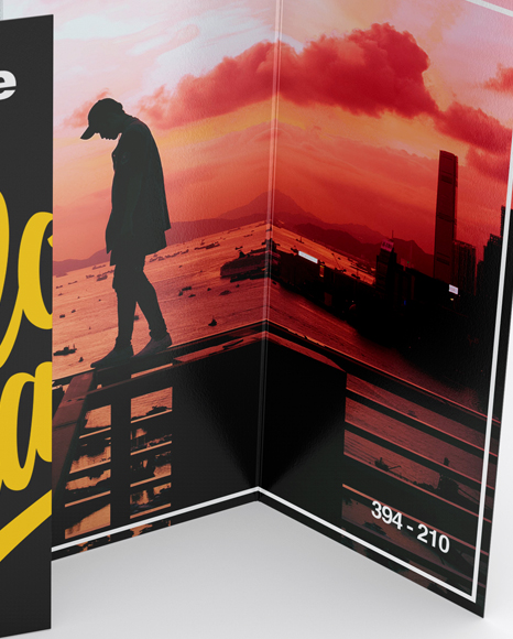 4xDL Brochure Mockup - High-Angle Shot on Yellow Images Object Mockups