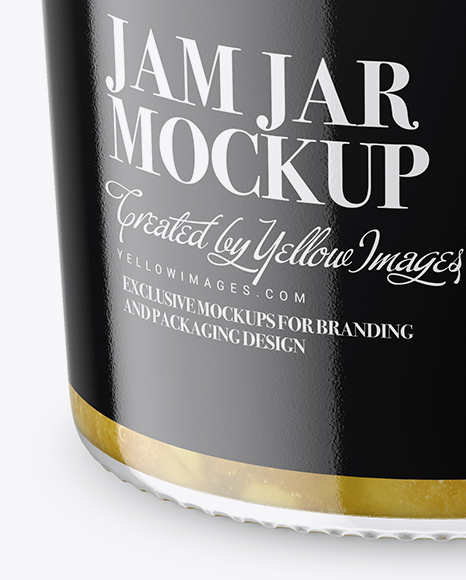 Clear Glass Jar with Pear Jam Mockup   High Angle Shot PSD #1