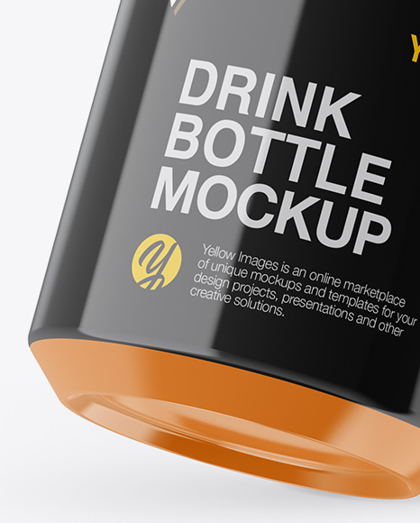 Slanted Glossy Drink Bottle Mockup on Yellow Images Object Mockups