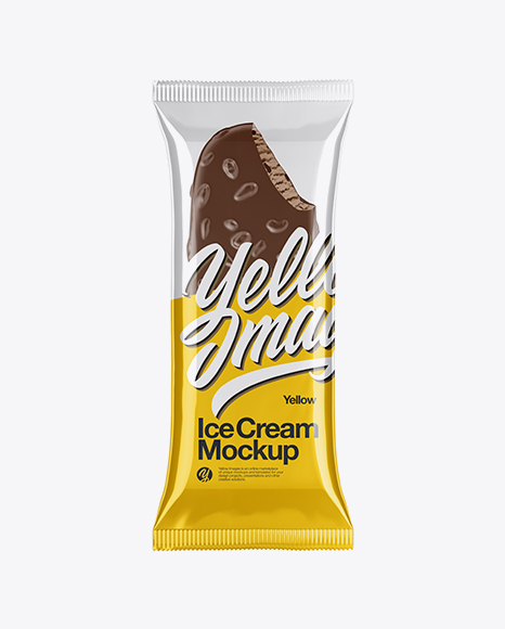 Download Ice Cream Bar with Nuts Mockup in Flow-Pack Mockups on Yellow Images Object Mockups