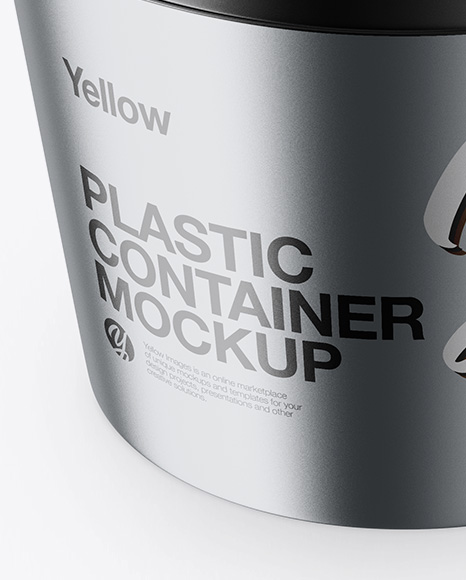 Metallic Plasic Container Mockup - High-Angle Shot on Yellow Images