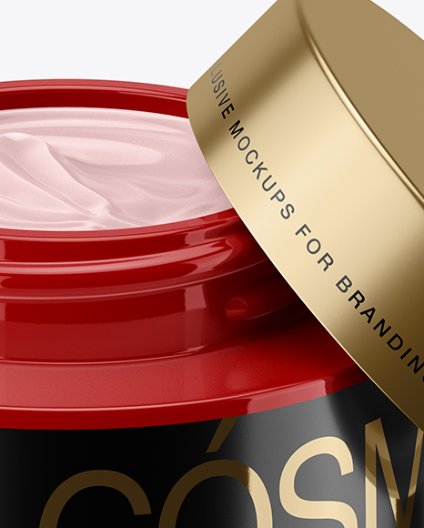 50ml Opened Glossy Cream Jar Mockup (High Angle Shot) PSD #7