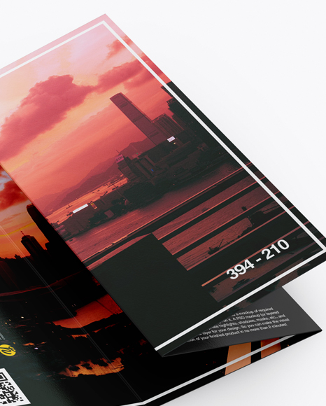 4xdl Brochure Mockup Half Side View High Angle Shot In Stationery Mockups On Yellow Images Object Mockups