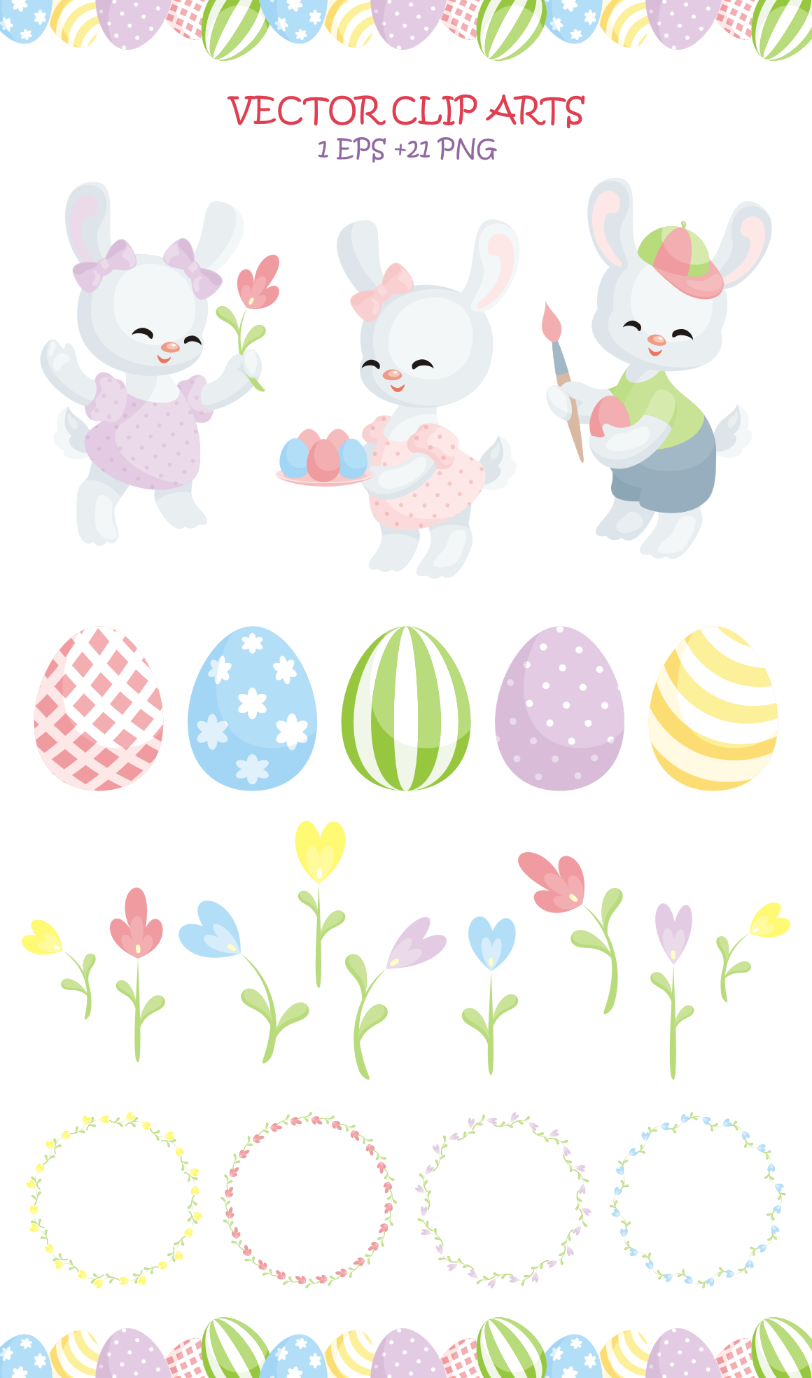 Download Easter Bunnies Vector Clip Arts And Seamless Patterns In Illustrations On Yellow Images Creative Store