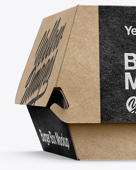 Kraft Burger Box Mockup Half Side View In Box Mockups On Yellow Images Object Mockups