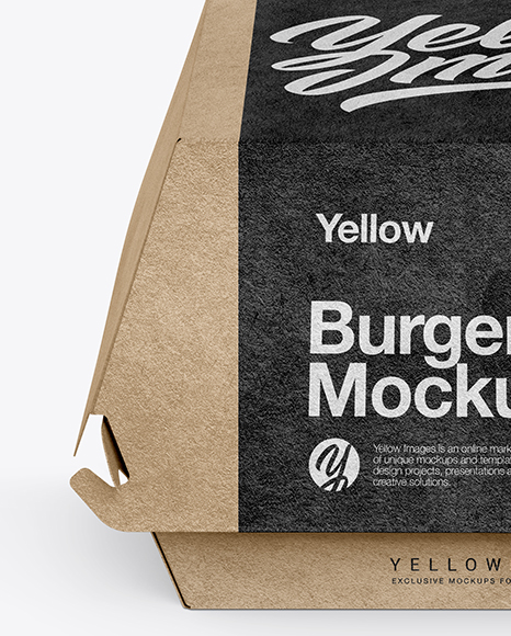 Download Kraft Burger Box Mockup Front View High Angle Shot In Box Mockups On Yellow Images Object Mockups