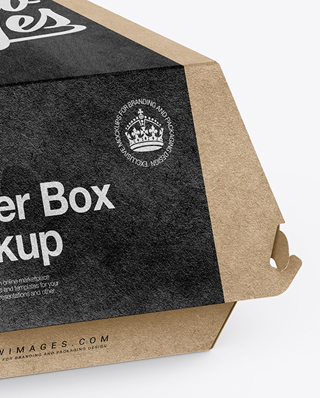 Download Kraft Burger Box Mockup Half Side View High Angle Shot In Box Mockups On Yellow Images Object Mockups PSD Mockup Templates