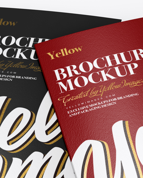 2xDL Brochures Mockup (High-Angle Shot) on Yellow Images Object Mockups