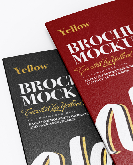 2xDL Brochures Mockup (High-Angle Shot) on Yellow Images Object Mockups