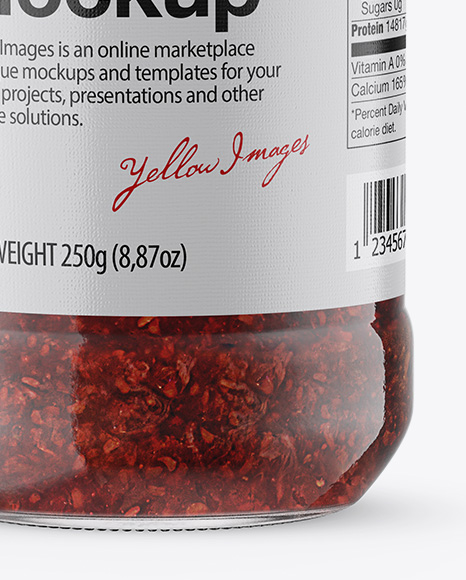 Glass Jar with Raspberry Jam Mockup on Yellow Images Object Mockups