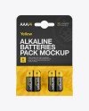 4 Pack Mat Battery AAA Mockup - Front View on Yellow Images Object Mockups