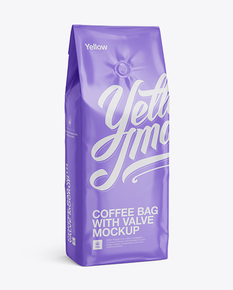 Glossy Coffee Bag With Valve Mockup   Half Turned View PSD #1