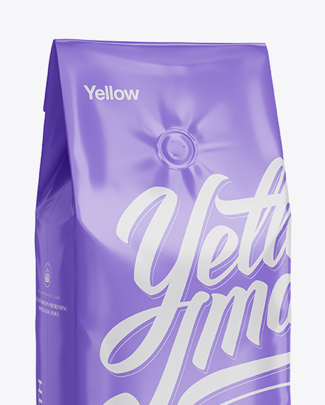 Glossy Coffee Bag With Valve Mockup - Half-Turned View - Free Download