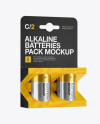 2 Pack Metal Battery C Mockup - Halfside View on Yellow Images Object