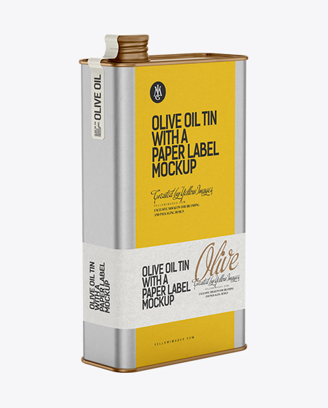 Download Olive Oil Tin with a Paper Label Mockup in Packaging Mockups on Yellow Images Object Mockups