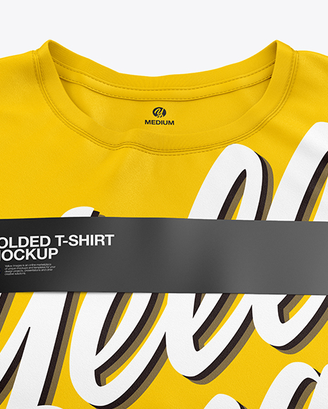 Stack Of Folded T Shirts Mockup High Angle Shot In Apparel Mockups On Yellow Images Object Mockups