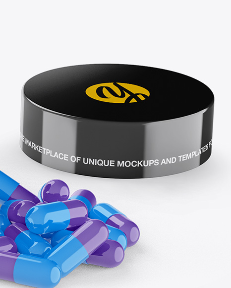 Opened Glossy Bottle W  Pills Mockup PSD #6