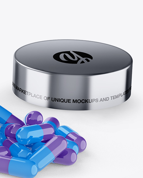 Opened Glossy Bottle W  Pills Mockup PSD #7