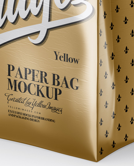 Metallic Paper Bag Mockup Half Side View In Bag Sack Mockups On Yellow Images Object Mockups