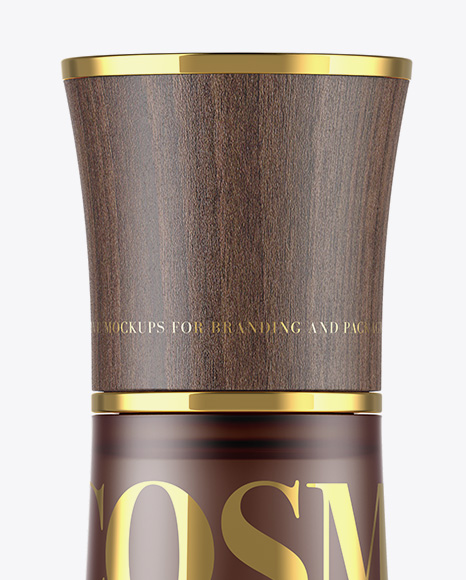 Download Frosted Glass Cosmetic Bottle W/ Wooden Cap Mockup in ... Yellowimages Mockups
