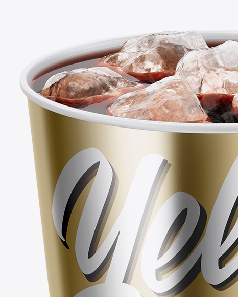 Metallic Soda Cup With Ice Mockup   Front View (High Angle Shot) PSD #2