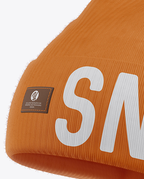 Turn Up Beanie Hat Mockup - Halfside View in Apparel ...