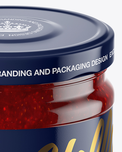 Clear Glass Jar with Strawberry Jam Mockup   High Angle Shot PSD #1