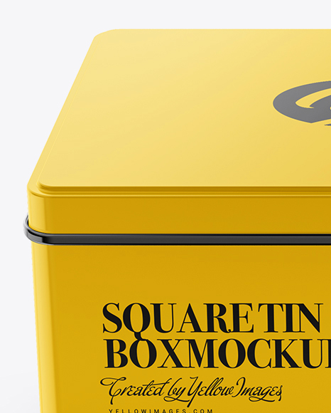 Download Glossy Square Tin Box Mockup High Angle Shot In Box Mockups On Yellow Images Object Mockups