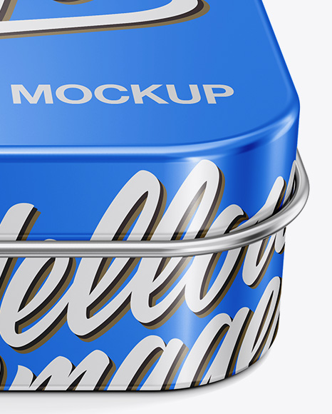 Metallic Tin Box Mockup   Front View (High Angle Shot) PSD #1