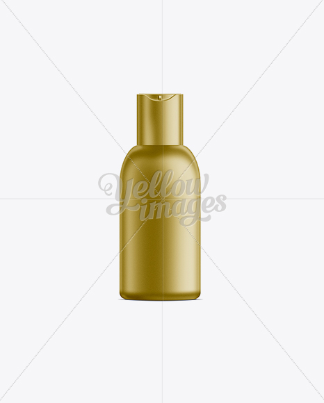 Download Gold Plastic Cosmetic Bottle With Lid 100 Ml In Bottle Mockups On Yellow Images Object Mockups PSD Mockup Templates