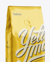 Foil Coffee Bag With Valve Mockup - Half-Turned View on Yellow Images