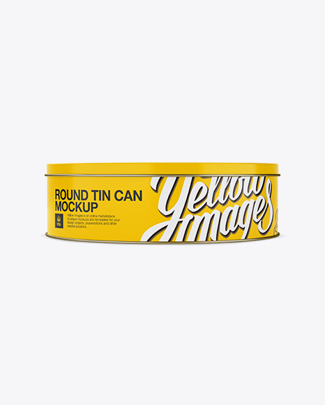 Round Tin Can Mockup - Eye Level Shot on Yellow Images Object Mockups