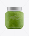 141ml Babyfood Broccoli Puree Jar Mockup on Yellow Images Object Mockups