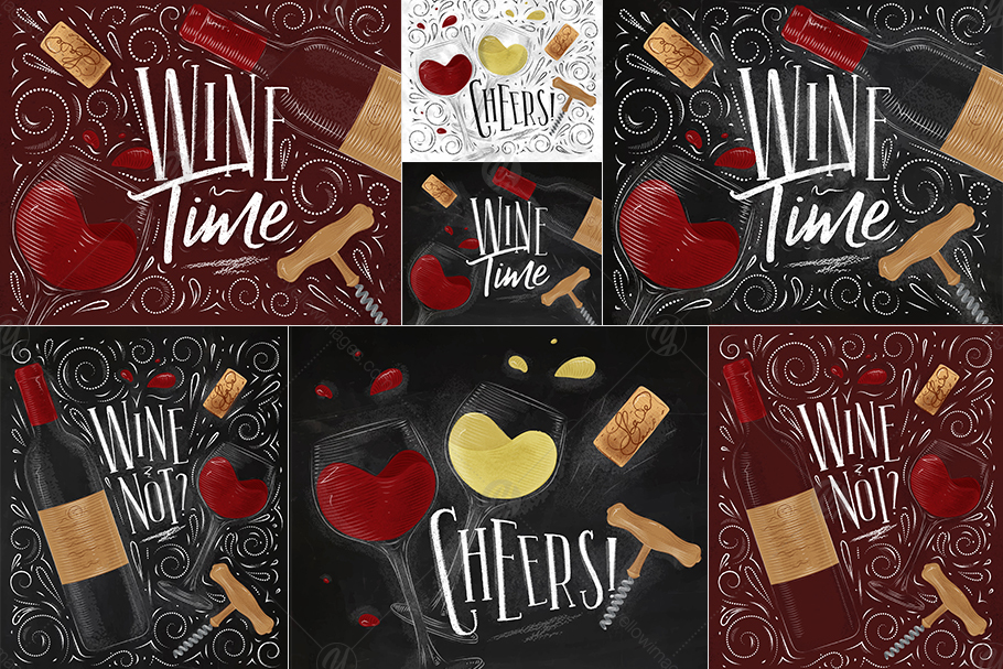 Vintage Wine Posters on Yellow Images Creative Store