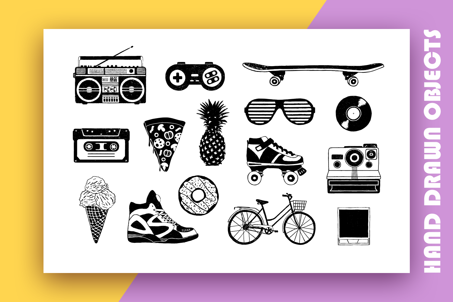 Back To The 90s Hand Drawn Icons On Yellow Images Creative Store