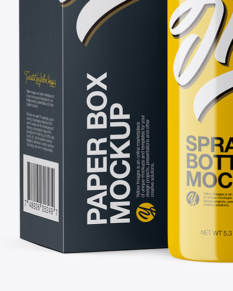 Download Glossy Sprayer With Paper Box Mockup In Bottle Mockups On Yellow Images Object Mockups Yellowimages Mockups