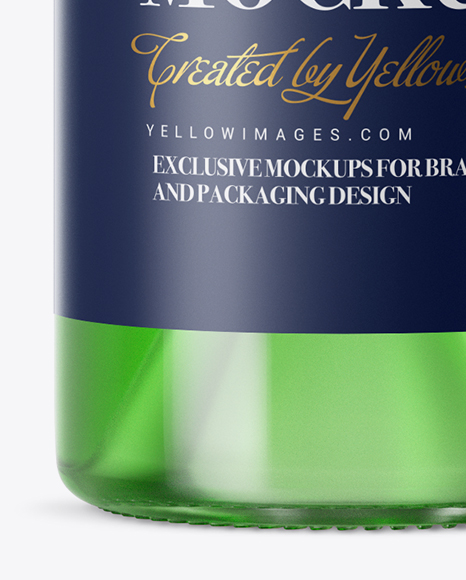 Clear Glass Green Liqueur Bottle Mockup on Yellow Images Object Mockups