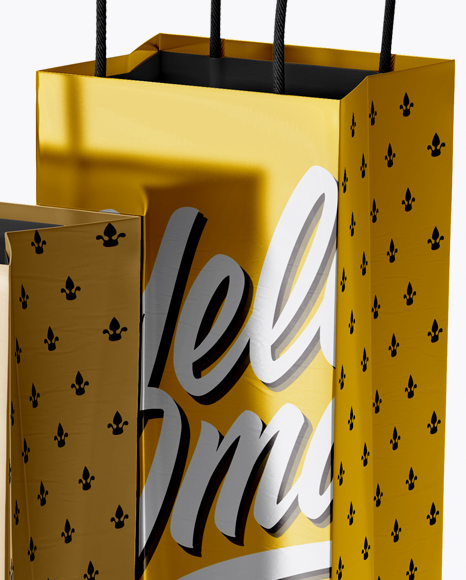 Download Two Metallic Paper Bags Mockup Half Side View In Bag Sack Mockups On Yellow Images Object Mockups