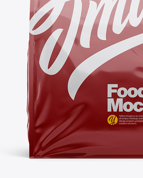 Glossy Plastic Food Bag Mockup Front View In Bag Sack Mockups On Yellow Images Object Mockups