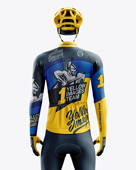 Men S Full Cycling Thermal Kit Mockup Back View In Apparel Mockups On Yellow Images Object Mockups