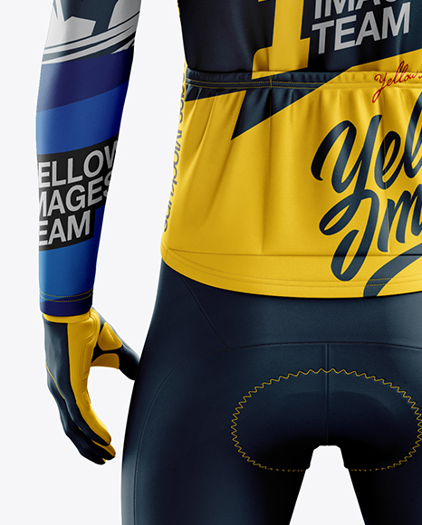 Men's Full Cycling Thermal Kit mockup (Back View) in Apparel Mockups on Yellow Images Object Mockups