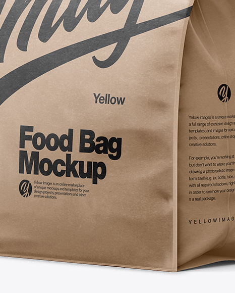 Download Kraft Paper Food Bag Mockup Halfside View In Bag Sack Mockups On Yellow Images Object Mockups Yellowimages Mockups