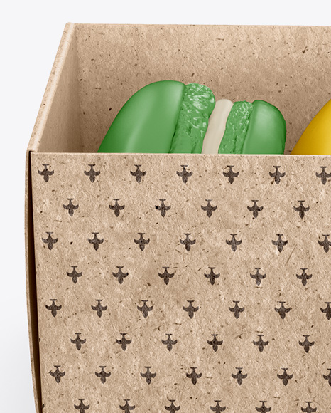 Opened Kraft Paper Box With Macarons Mockup - High-Angle Shot - Free