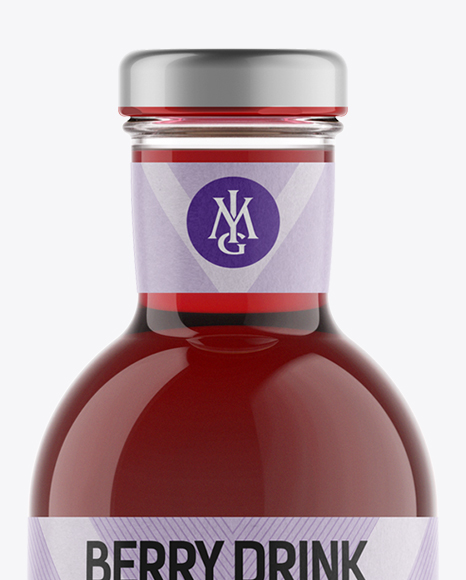 Clear Glass Berry Drink Bottle with Paper Label Mockup PSD #2