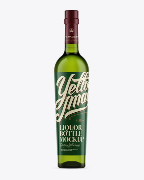 Emerald Green Glass Liqour Bottle Mockup - Front View - download high